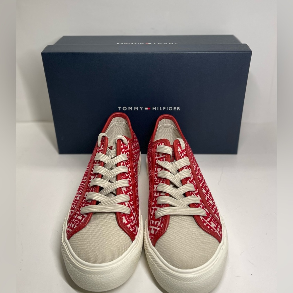 Tommy Hilfiger Red and Cream Canvas Sneakers